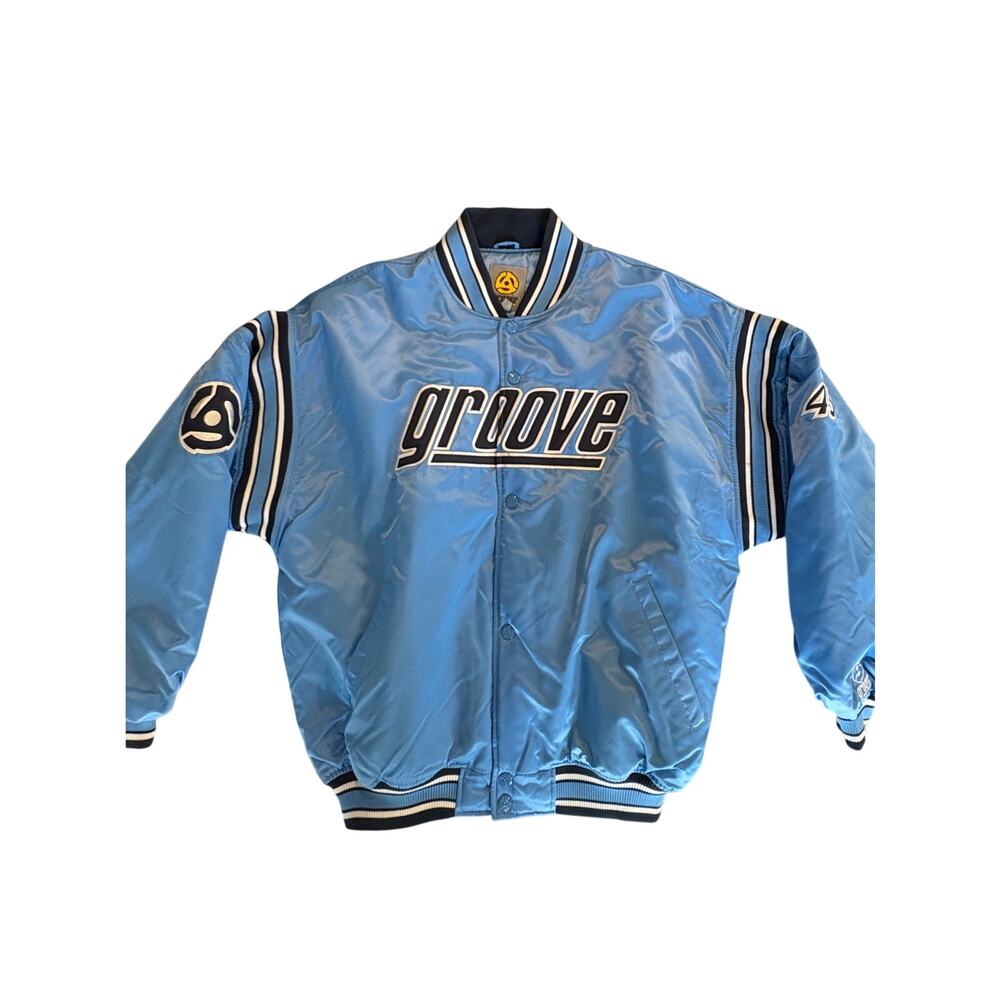 Vintage 90 s Carolina Blue "Groove" brand Satin Bomber Jacket Mens' size XXL